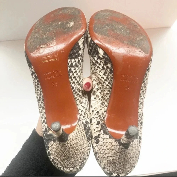 LANVIN Canvas Snake Skin Print Round Toe Pumps - Picture 7 of 8